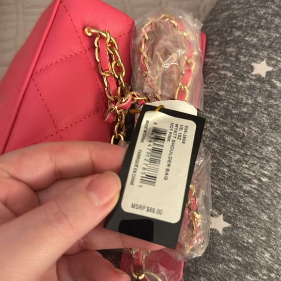 Bebe Wyatt Quilted Chain Shoulder Bag Hot Pink Y2K 90’s NWT Stylish - Picture 8 of 9